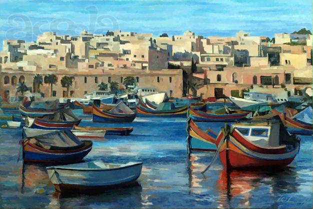 Продаю картину: автор Аксамитов Юрий, Malta, Marsaxlokk, СРАНА ЦВЕТНЫХ ЛОДОК